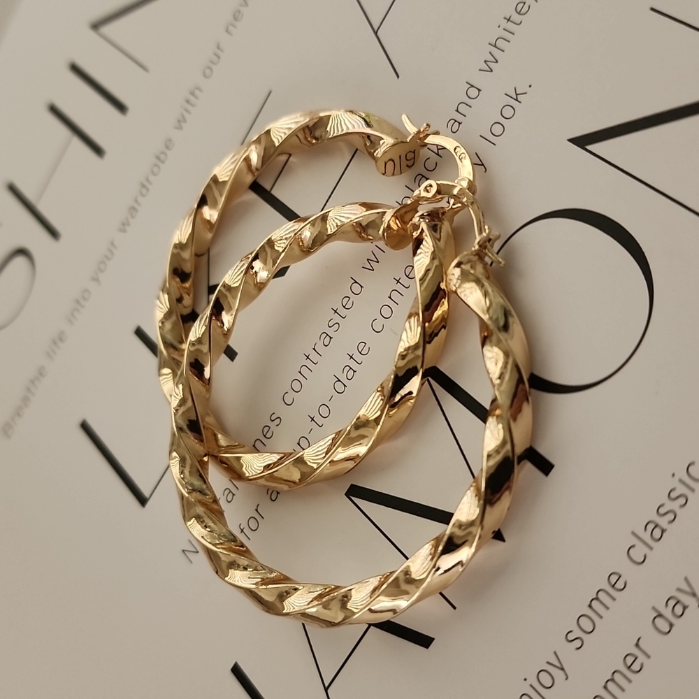 GOLD Hoop Earrings Twisted Chunky Thick Hoops Y2K Statement Hip Hop - Picture 5 of 14